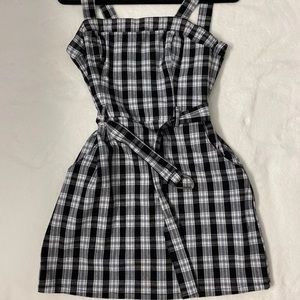 Plaid belted mini dress with tags